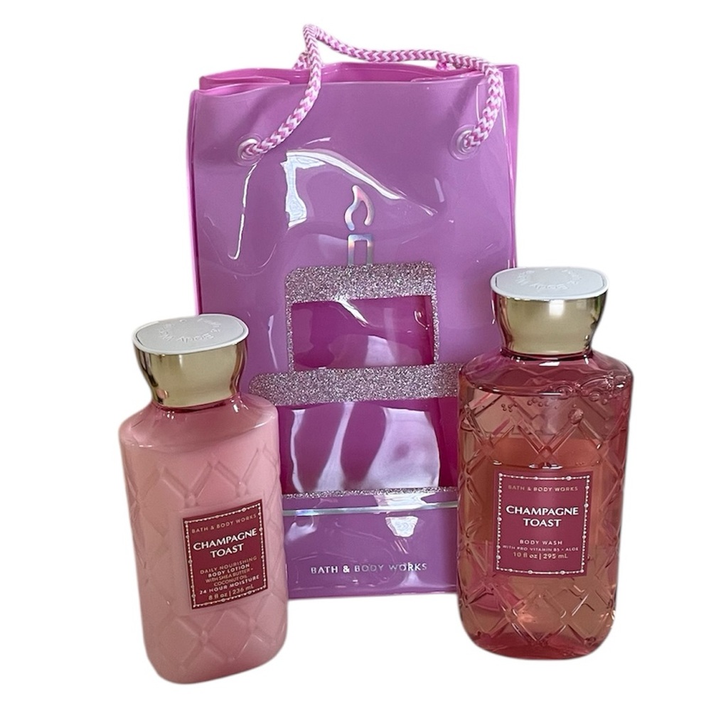 Bath & Body Works Champagne Toast Body Wash & Lotion Full Size Set with Tote Bag